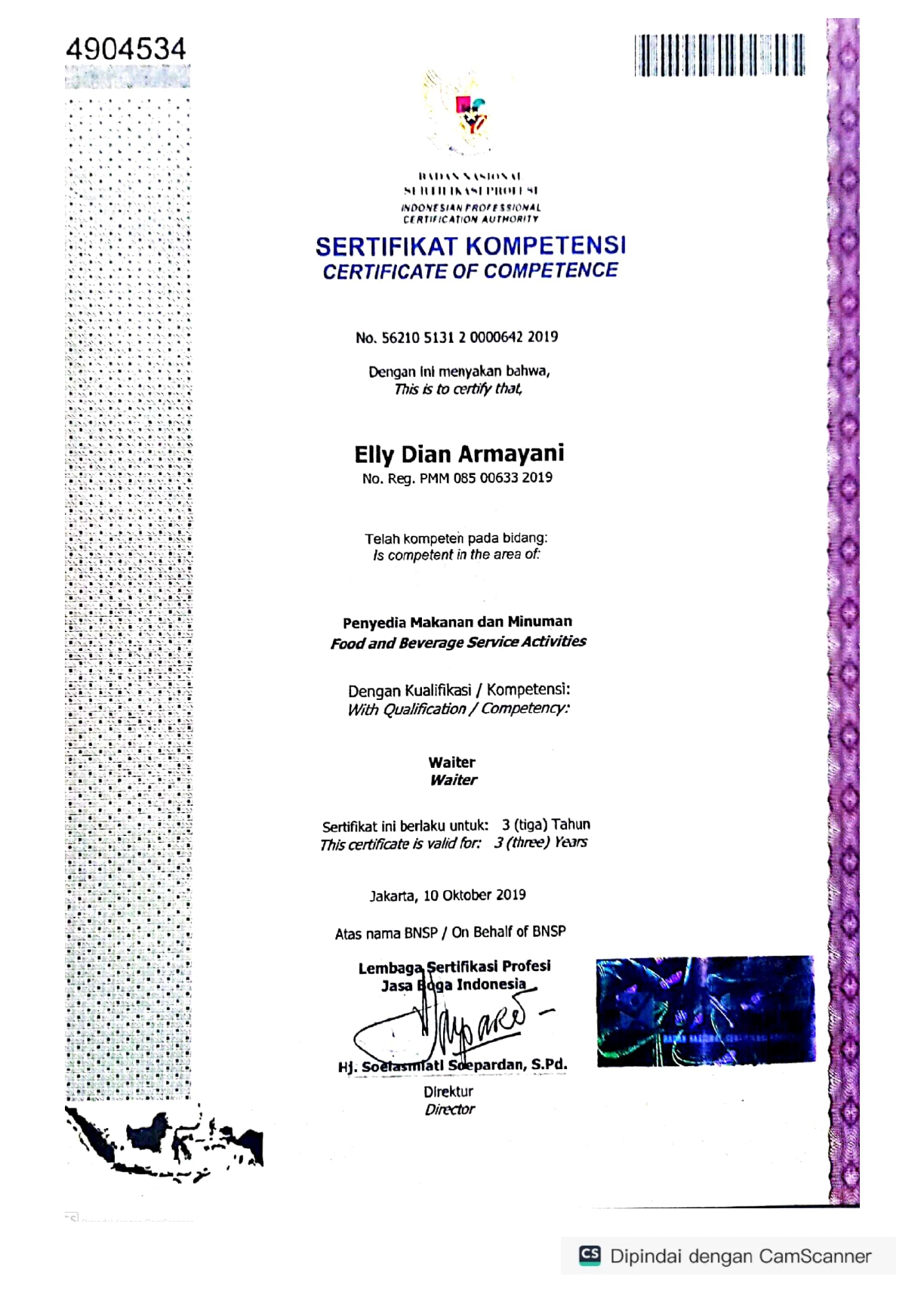 Sertifikat Kompetensi Penyedia Makanan dan Minuman